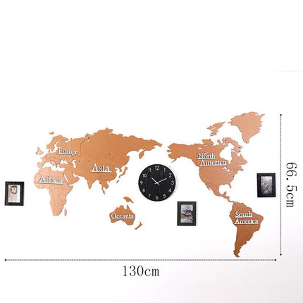 Väggklocka världskarta i trä med fotoramar