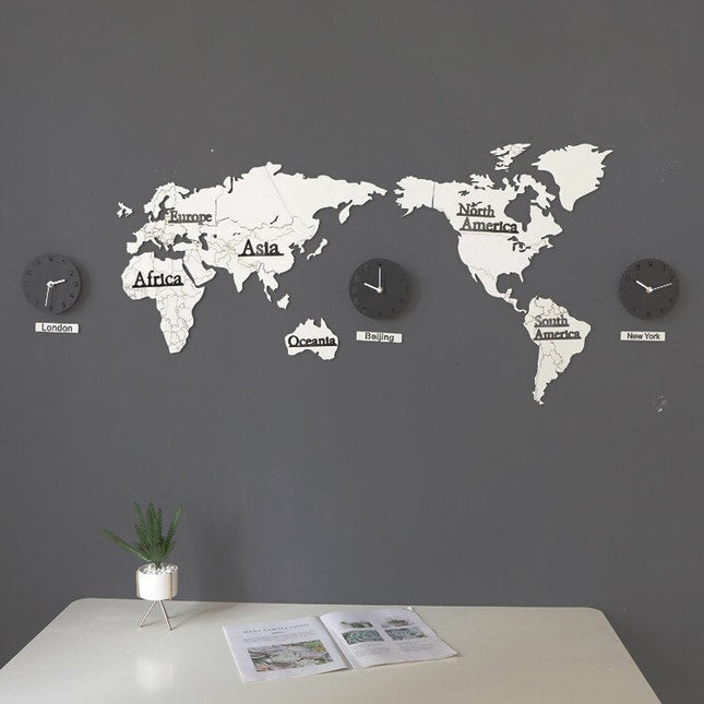 Stor väggklocka världskarta med tidszoner