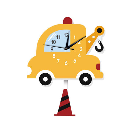 Väggklocka brandbil i trä för barn