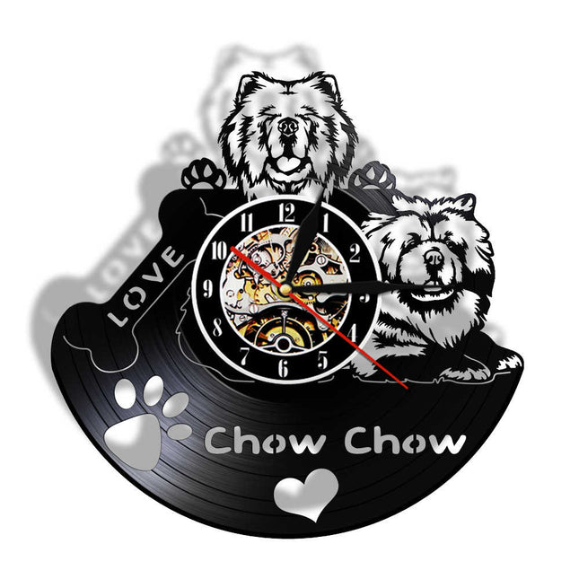 Unik vinylklocka med Chow Chow hund