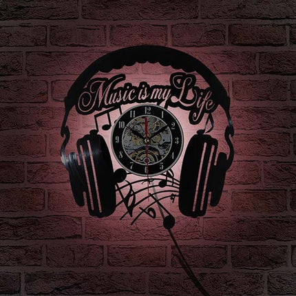 Vinyl väggklocka med hörlurar design