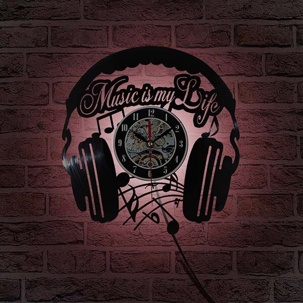 Vinyl väggklocka med hörlurar design