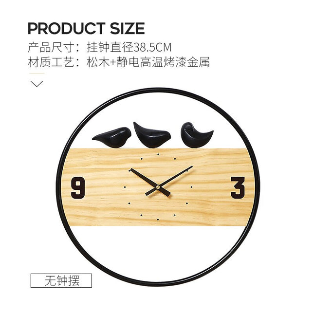 Design väggklocka i trä med fåglar