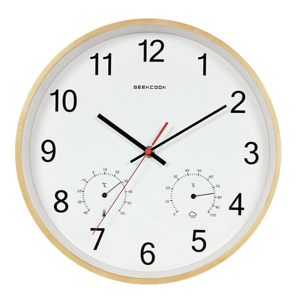 Väggklocka i trä med termometer