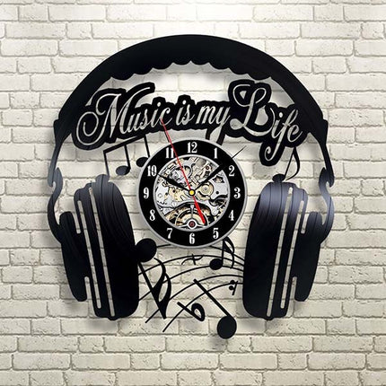Vinyl väggklocka med hörlurar design