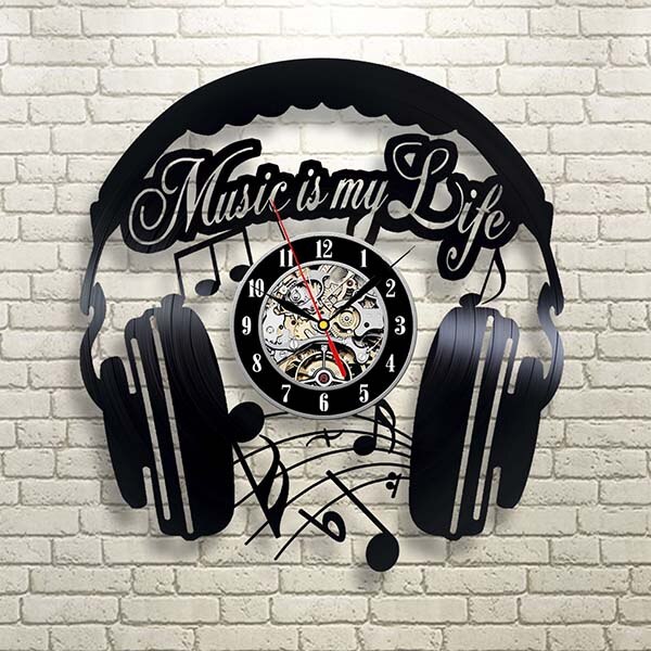 Vinyl väggklocka med hörlurar design