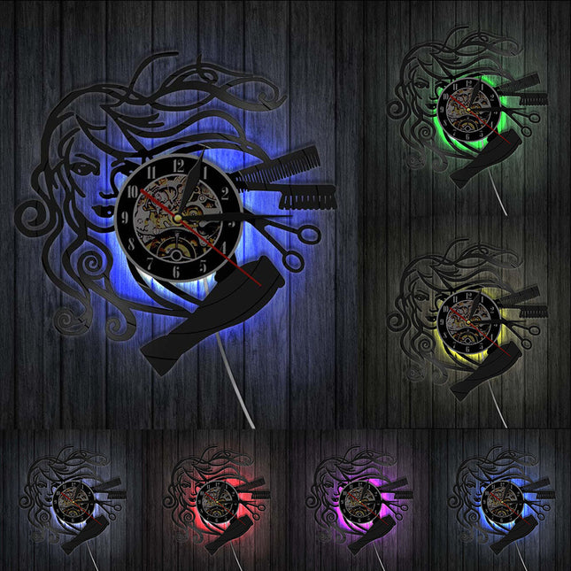 Väggklocka i vinyl för frisörsalong