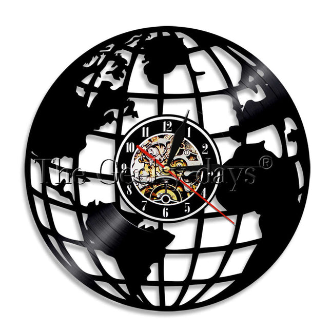 Väggklocka med världskarta av vinyl