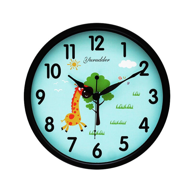 Rund väggklocka med giraff för barn