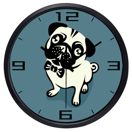 Väggklocka för barn med tecknad mops
