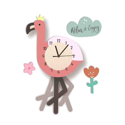 Väggklocka för barn med flamingo motiv