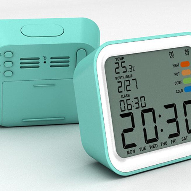 Digital väckarklocka med datum och temperatur