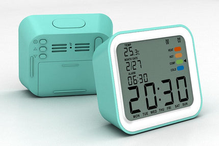 Digital väckarklocka med datum och temperatur