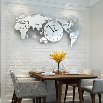 Stor väggklocka världskarta för kök