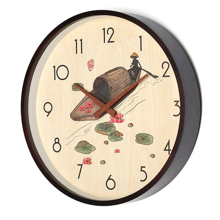 Väggklocka i trä med bambu motiv
