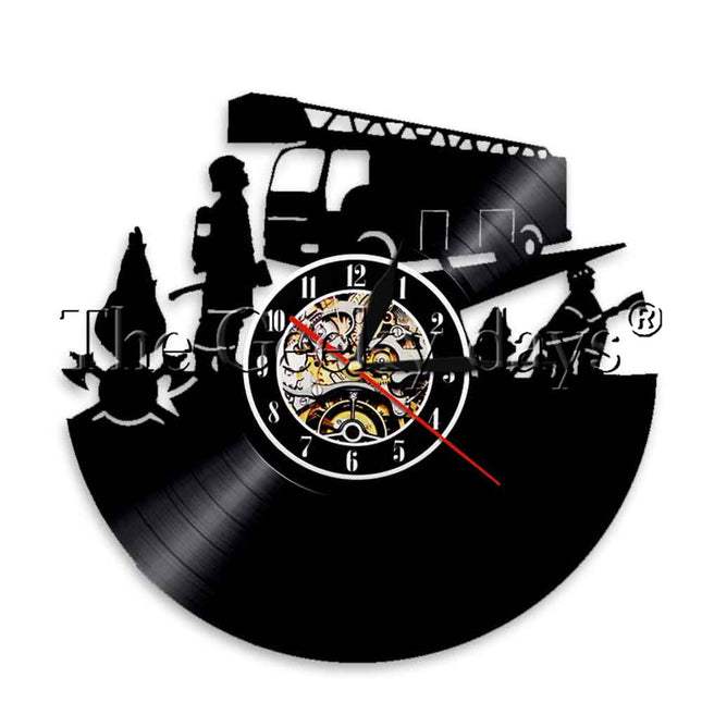 Väggklocka i vinyl med brandman motiv