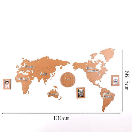 Väggklocka världskarta i trä med fotoramar