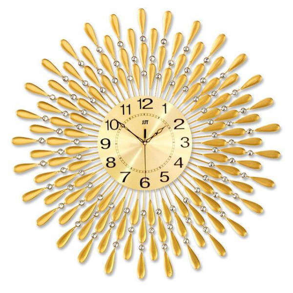 Stor guld väggklocka solstrålar design