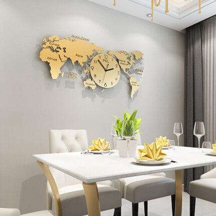 Stor väggklocka världskarta i svart akryl