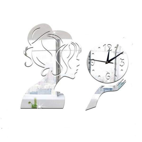 DIY spegel väggklocka med kvinnoprofil