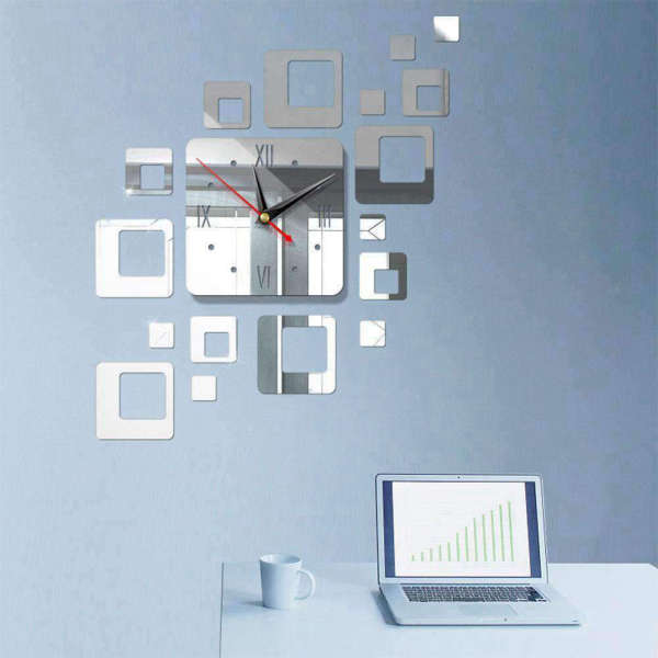 Fyrkantig design väggklocka med spegeleffekt