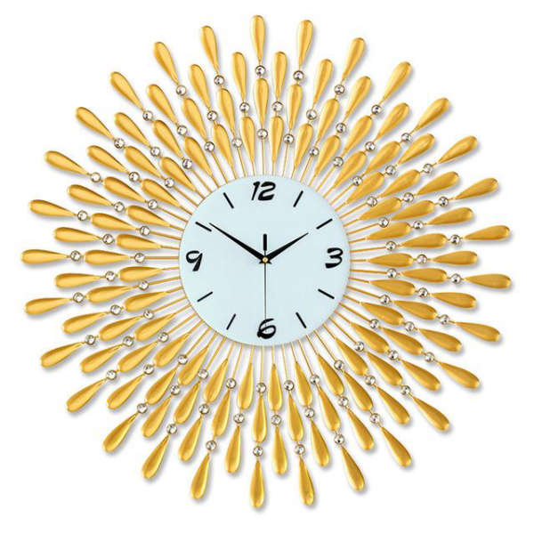 Stor guld väggklocka solstrålar design