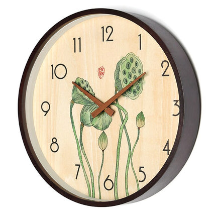 Väggklocka i trä med bambu motiv