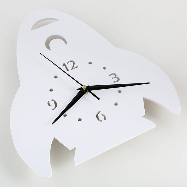 Vit väggklocka raket för barnrum