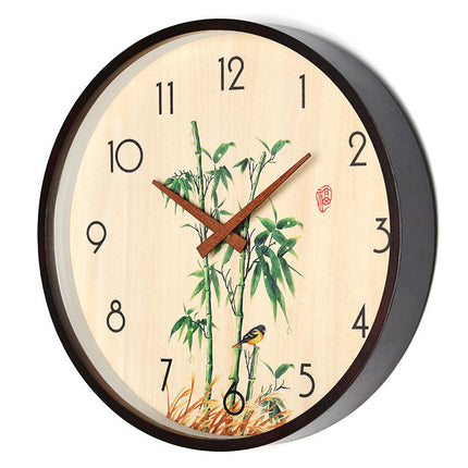 Väggklocka i trä med bambu motiv