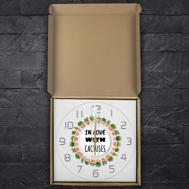 Modern LED väggklocka med kaktusar