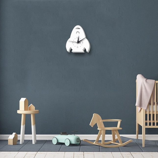Vit väggklocka raket för barnrum