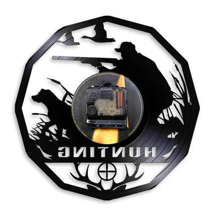 Vinylskiva väggklocka med jakt och jägare