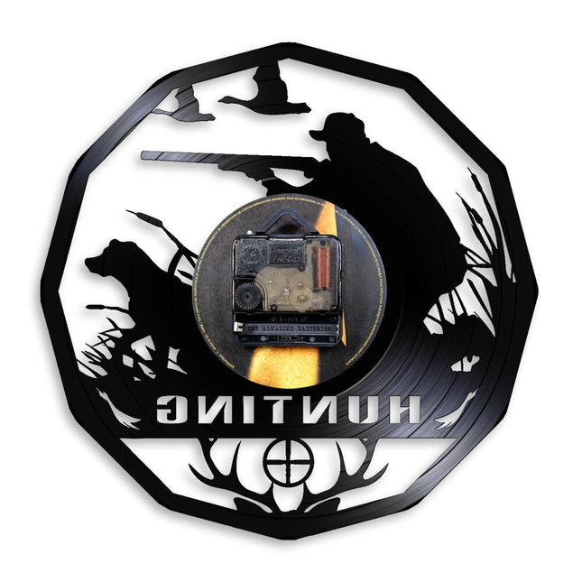 Vinylskiva väggklocka med jakt och jägare
