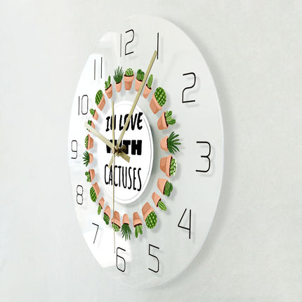 Modern LED väggklocka med kaktusar