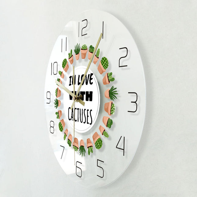 Modern LED väggklocka med kaktusar