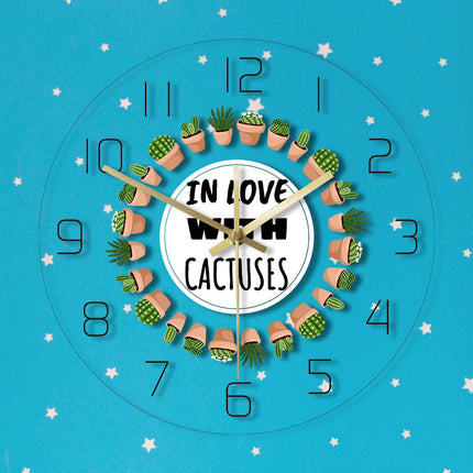 Modern LED väggklocka med kaktusar