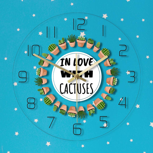 Modern LED väggklocka med kaktusar