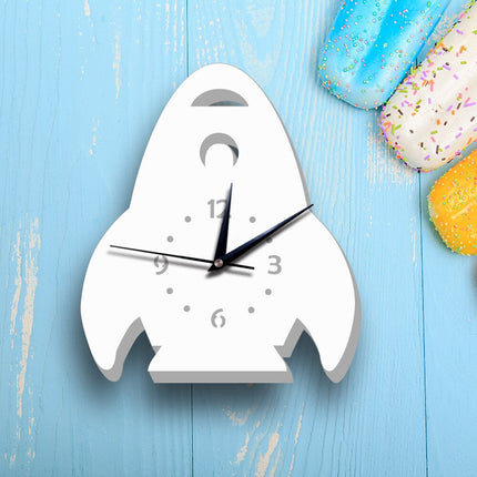 Vit väggklocka raket för barnrum