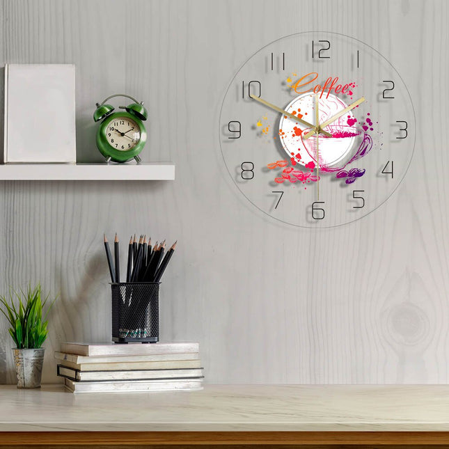 Dekorativ LED väggklocka med kaffemotiv