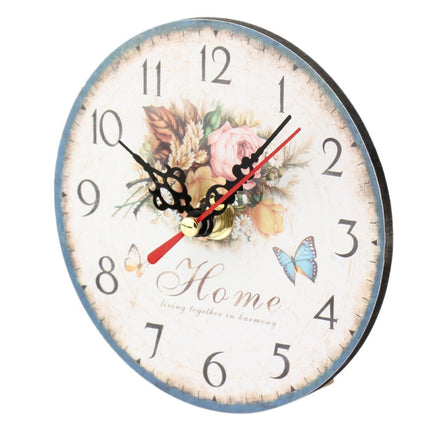 Vintage väggklocka i trä med blommor