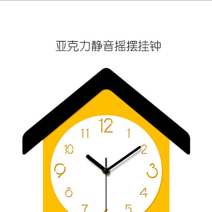 Gul väggklocka med pendel för barnrum