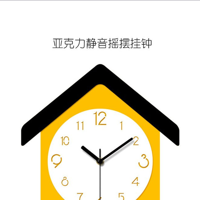 Gul väggklocka med pendel för barnrum