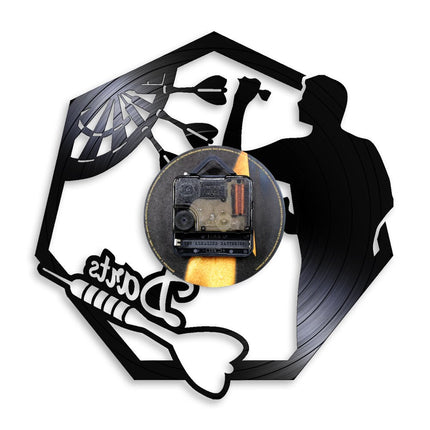 Väggklocka med dart motiv vinylskiva