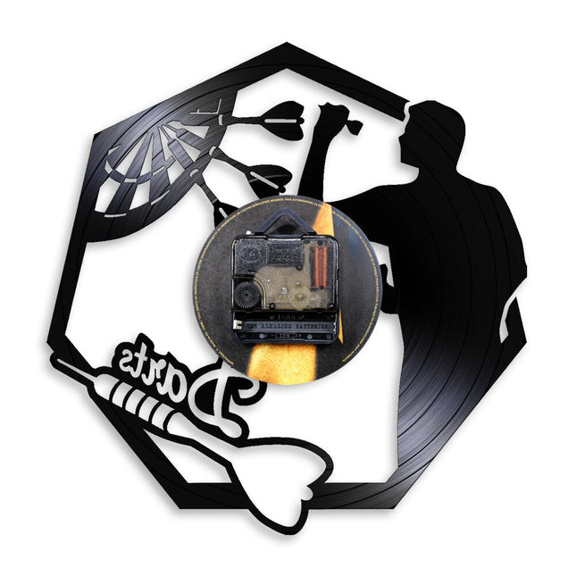 Väggklocka med dart motiv vinylskiva