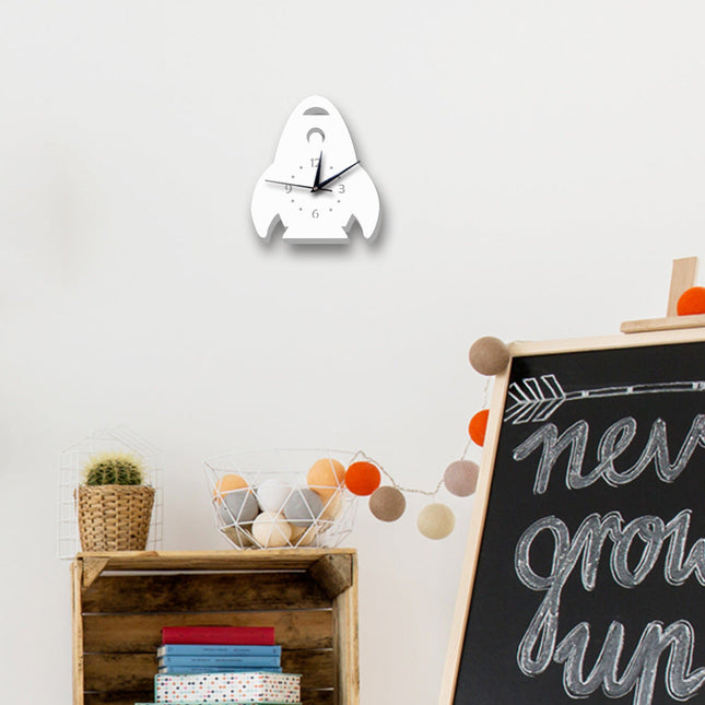 Vit väggklocka raket för barnrum