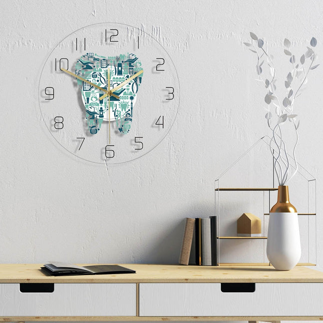LED väggklocka med tandmotiv tandläkare