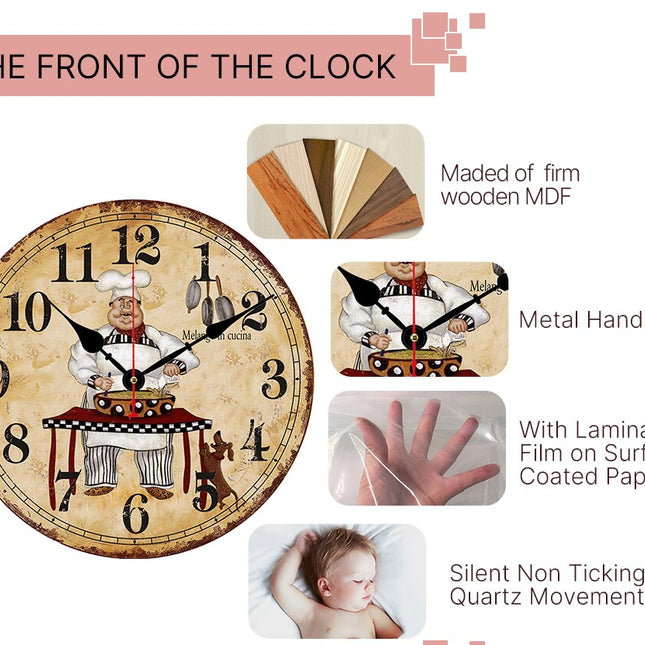 Rund väggklocka i trä världskarta