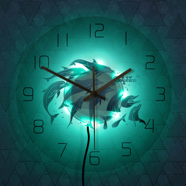 LED väggklocka med hoppande delfiner