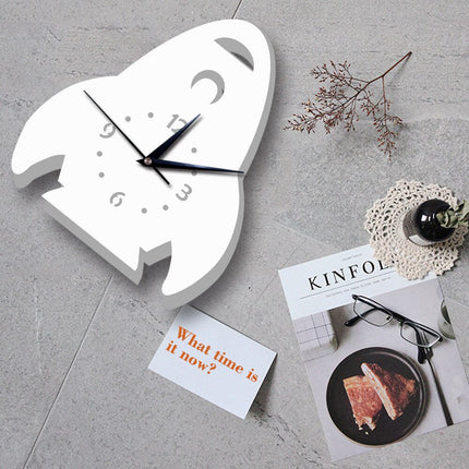 Vit väggklocka raket för barnrum