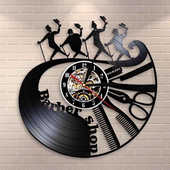 Vinylklocka med design för barberarsalong